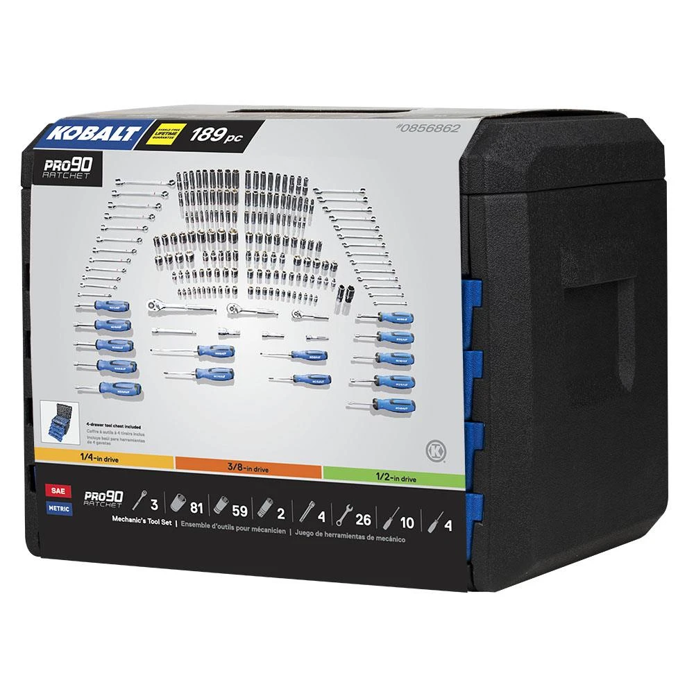 Kobalt Mechanics Tool Sets 189-Piece Standard (SAE) and Metric Combination Polished Chrome Mechanics Tool Set (1/4-in; 3/8-in) 6 Kobalt Mechanics Tool Sets 189-Piece Standard (SAE) and Metric Combination Polished Chrome Mechanics Tool Set (1/4-in; 3/8-in) - Image 6