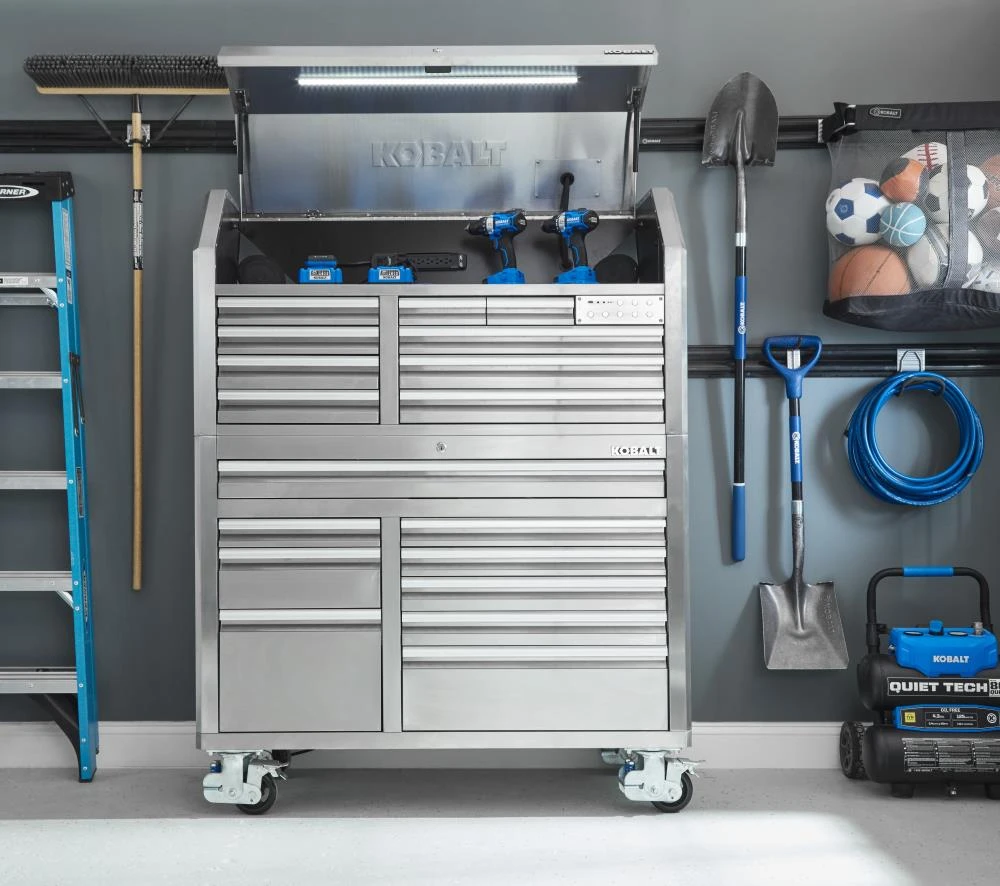 Kobalt Bottom Tool Cabinets 3000 Series 53-in W x 68.7-in H 18-Drawer Stainless Steel Rolling Tool Cabinet (Stainless Steel) 13 Kobalt Bottom Tool Cabinets 3000 Series 53-in W x 68.7-in H 18-Drawer Stainless Steel Rolling Tool Cabinet (Stainless Steel) - Image 13