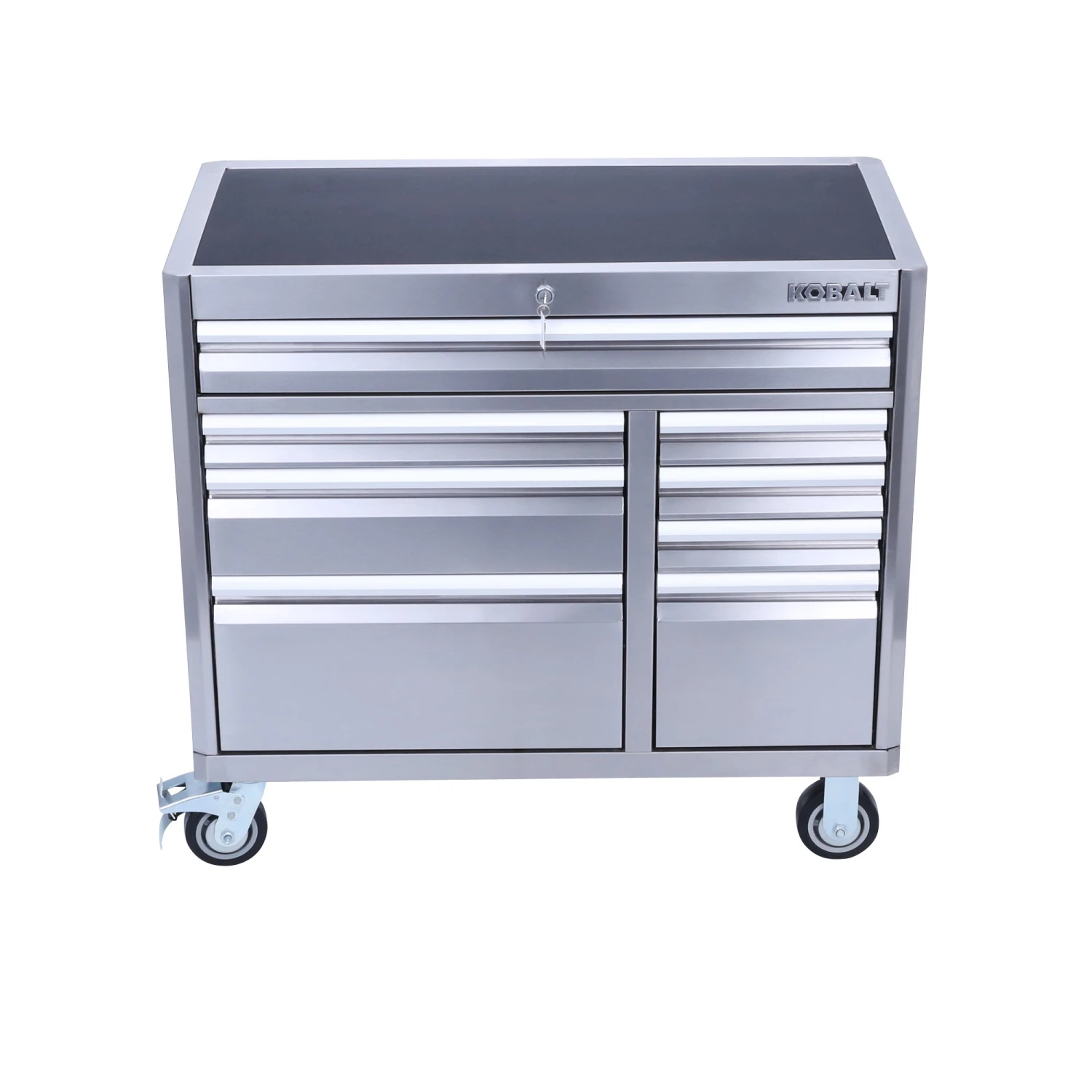 Kobalt Bottom Tool Cabinets 3000 Series 41-in W x 37.5-in H 8-Drawer Stainless Steel Rolling Tool Cabinet (Stainless Steel) 1 Kobalt Bottom Tool Cabinets 3000 Series 41-in W x 37.5-in H 8-Drawer Stainless Steel Rolling Tool Cabinet (Stainless Steel)