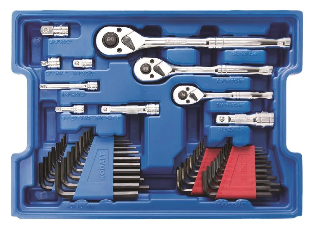 Kobalt Mechanics Tool Sets 319-Piece Standard (SAE) and Metric Combination Polished Chrome Mechanics Tool Set (1/4-in; 3/8-in) 4 Kobalt Mechanics Tool Sets 319-Piece Standard (SAE) and Metric Combination Polished Chrome Mechanics Tool Set (1/4-in; 3/8-in) - Image 4