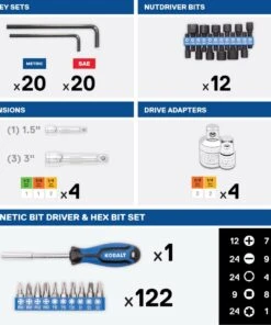 Kobalt Mechanics Tool Sets 319-Piece Standard (SAE) and Metric Combination Polished Chrome Mechanics Tool Set (1/4-in; 3/8-in) 36 Kobalt Mechanics Tool Sets 319-Piece Standard (SAE) and Metric Combination Polished Chrome Mechanics Tool Set (1/4-in; 3/8-in) -Kobalt Sales Store 15280776