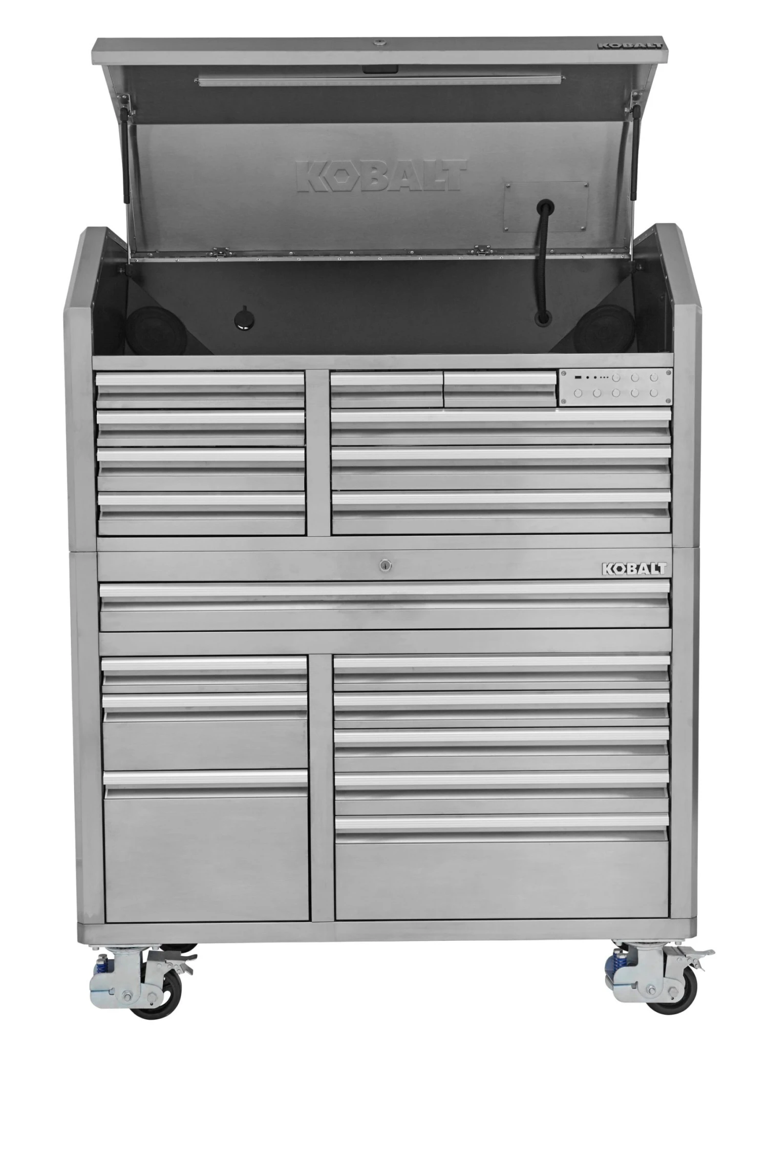 Kobalt Bottom Tool Cabinets 3000 Series 53-in W x 68.7-in H 18-Drawer Stainless Steel Rolling Tool Cabinet (Stainless Steel) 2 Kobalt Bottom Tool Cabinets 3000 Series 53-in W x 68.7-in H 18-Drawer Stainless Steel Rolling Tool Cabinet (Stainless Steel) - Image 2