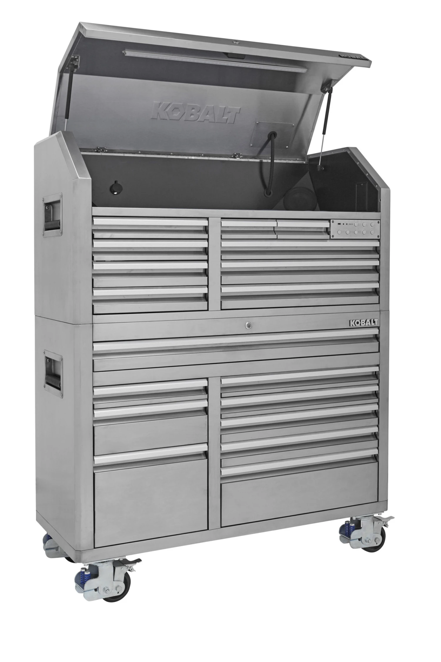 Kobalt Bottom Tool Cabinets 3000 Series 53-in W x 68.7-in H 18-Drawer Stainless Steel Rolling Tool Cabinet (Stainless Steel) 3 Kobalt Bottom Tool Cabinets 3000 Series 53-in W x 68.7-in H 18-Drawer Stainless Steel Rolling Tool Cabinet (Stainless Steel) - Image 3