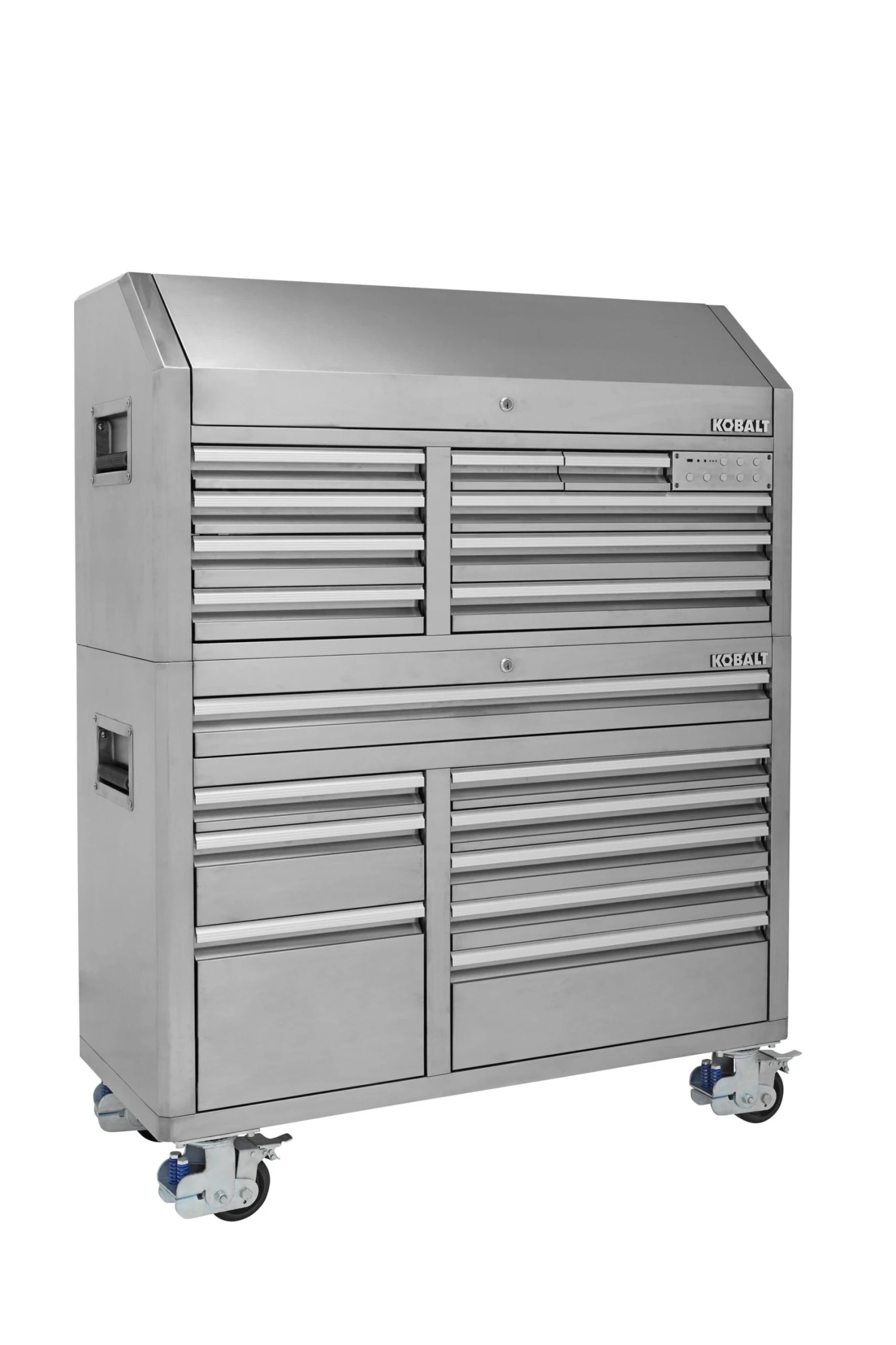 Kobalt Bottom Tool Cabinets 3000 Series 53-in W x 68.7-in H 18-Drawer Stainless Steel Rolling Tool Cabinet (Stainless Steel) 4 Kobalt Bottom Tool Cabinets 3000 Series 53-in W x 68.7-in H 18-Drawer Stainless Steel Rolling Tool Cabinet (Stainless Steel) - Image 4