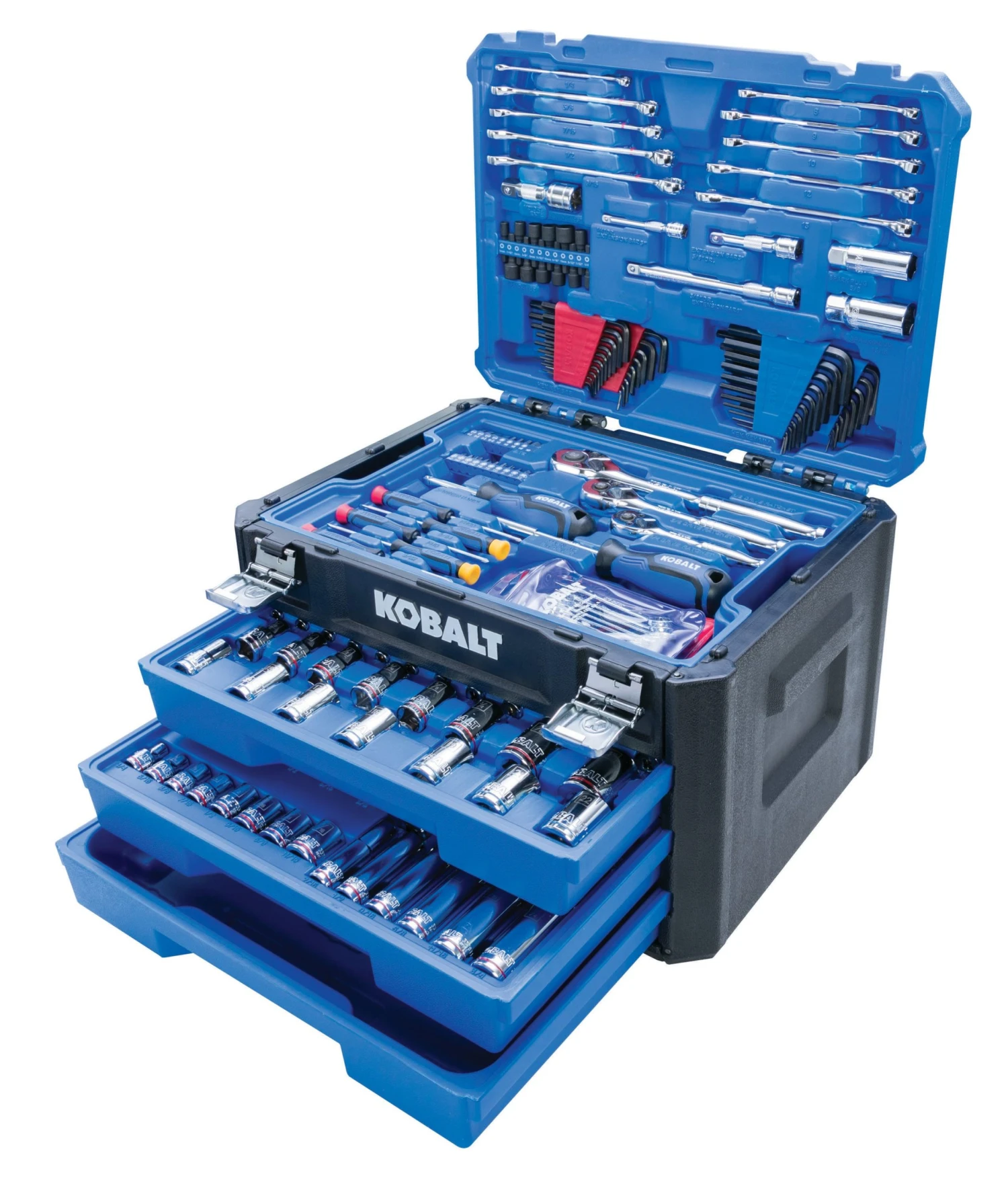 Kobalt Mechanics Tool Sets 232-Piece Standard (SAE) and Metric Combination Polished Chrome Mechanics Tool Set (1/4-in; 3/8-in; 1/2-in;) 1 Kobalt Mechanics Tool Sets 232-Piece Standard (SAE) and Metric Combination Polished Chrome Mechanics Tool Set (1/4-in; 3/8-in; 1/2-in;)