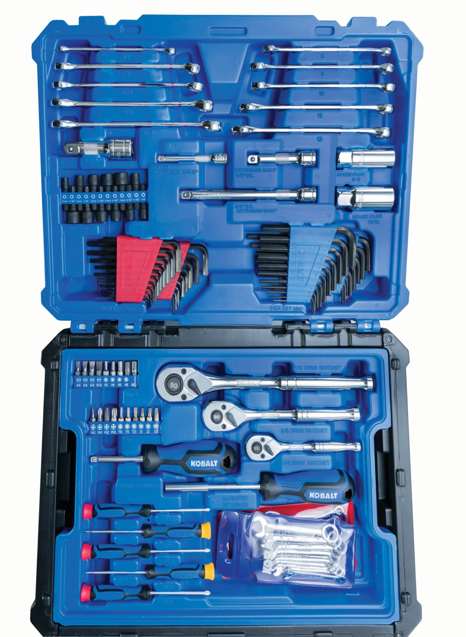 Kobalt Mechanics Tool Sets 232-Piece Standard (SAE) and Metric Combination Polished Chrome Mechanics Tool Set (1/4-in; 3/8-in; 1/2-in;) 3 Kobalt Mechanics Tool Sets 232-Piece Standard (SAE) and Metric Combination Polished Chrome Mechanics Tool Set (1/4-in; 3/8-in; 1/2-in;) - Image 3