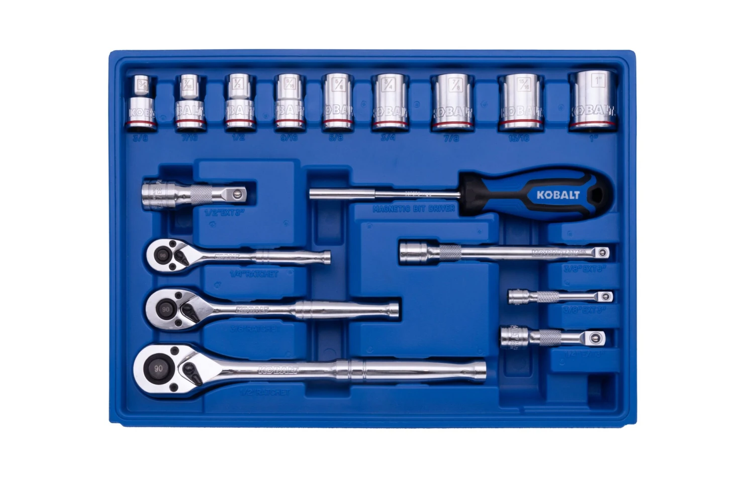 Kobalt Mechanics Tool Sets 250-Piece Standard (SAE) and Metric Combination Polished Chrome Mechanics Tool Set (1/4-in; 3/8-in) 7 Kobalt Mechanics Tool Sets 250-Piece Standard (SAE) and Metric Combination Polished Chrome Mechanics Tool Set (1/4-in; 3/8-in) - Image 7