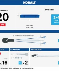 Kobalt Mechanics Tool Sets 3/4-in Drive 20-Piece Standard (SAE) Matte Mechanics Tool Set (3/4-in;) -Kobalt Sales Store 47737803 scaled